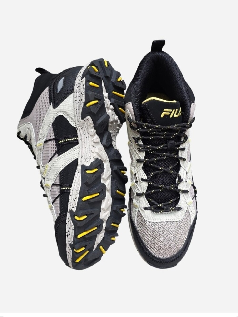 NWOT Fila Grand Tier Mid Hiking Trail Sneakers in Black, Gray & Yellow, Size 9 - Picture 2 of 11